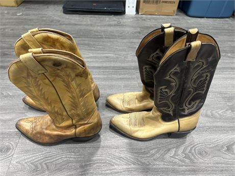 2 PAIRS OF VINTAGE COWBOY BOOTS - SIZES APPRX 8.5-9.5