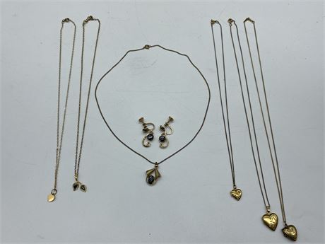 LOT OF GOLD FILLED LOCKETS & JEWELRY (RAME FROM 16-18” LONG)