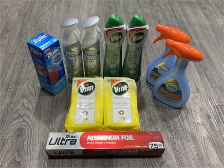 LOT OF NEW HOUSEWARE CLEANING SUPPLIES ETC.