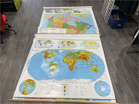 2 PULL DOWN SCHOOL MAPS OF CANADA & THE WORLD