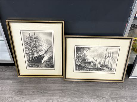 (2) 1976/77 SIGNED / DATED SHIP ART PIECES (22”x27.5”)