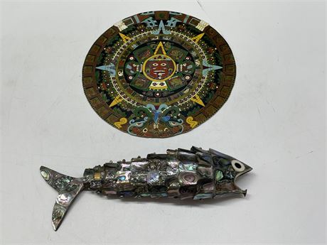 ABALONE FISH BOTTLE OPENER & HAND PAINTED BRASS PLATE