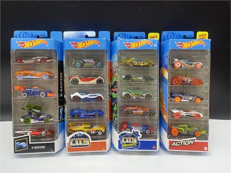 LOT OF 4 NEW HOT WHEELS 5 PACK