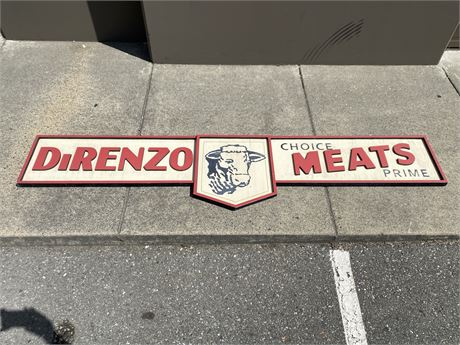 LARGE WOOD DIRENZO MEATS SIGN (8ft long)
