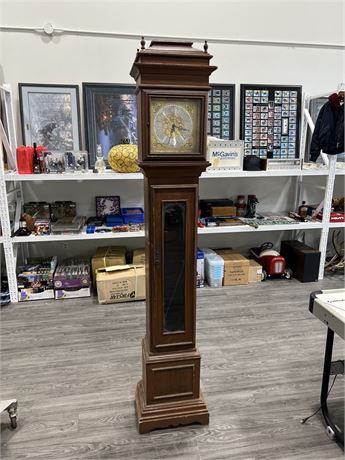 VINTAGE GRANDFATHER STYLE CLOCK - NEEDS TLC (90” tall)