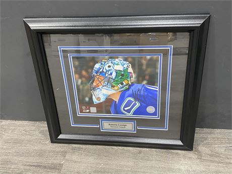 SIGNED ROBERT LUONGO CANUCKS FRAMED PICTURE W/COA (19”x17”)