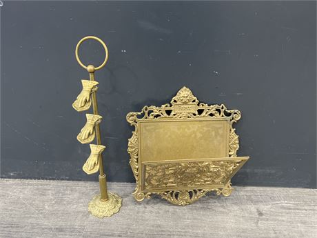 VINTAGE BRASS PAPER CLIP HOLDER & OTHER - LARGEST IS 16” TALL