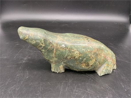 CARVED SOAPSTONE SEAL (signed) 9" LONG