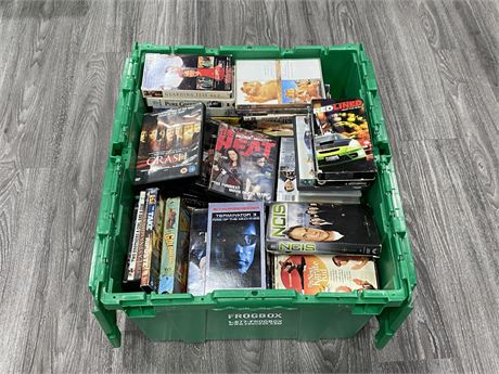 LARGE BOX FULL OF DVDS & VHS TAPES