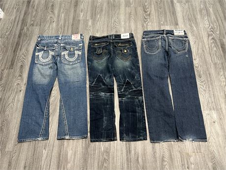 3 PAIRS OF MENS DESIGNER JEANS - ASSORTED SIZES