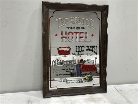 VINTAGE THE KEEFER HOTEL MIRROR SIGN (16”x22”)