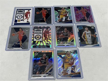 10 LONZO BALL CARDS INCLUDING ROOKIE