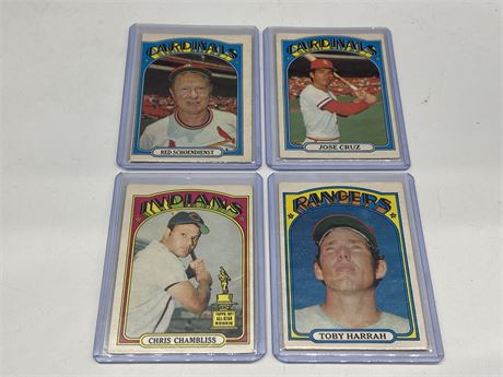 (4) 1972 OPC MLB CARDS INCLUDES 3 ROOKIES