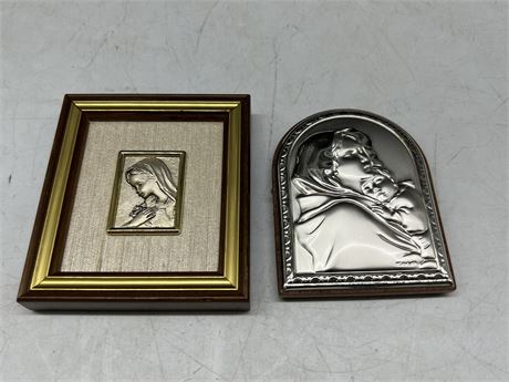 2 SMALL ITALIAN STERLING MADONNA PICTURES (4” tall)