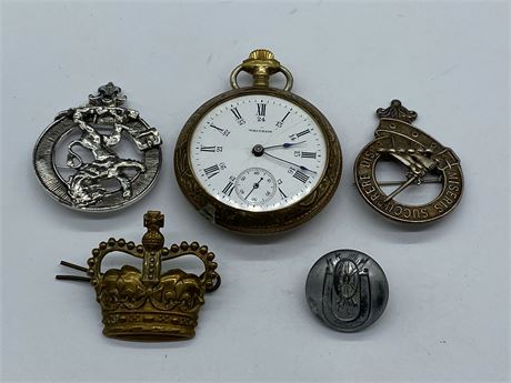 MILITARY BUTTONS, BADGES, POCKET WATCH