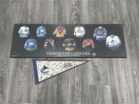 CANUCKS “COLOUR OF HOCKEY” PICTURE (36”x12”) + PROMOTIONAL PENNANT