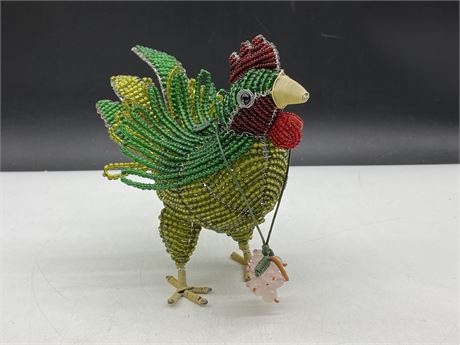 VINTAGE HAND MADE GLASS BEADED ROOSTER (7” TALL)