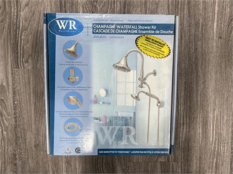 NEW IN BOX CHAMPAGNE WATERFALL SHOWER KIT