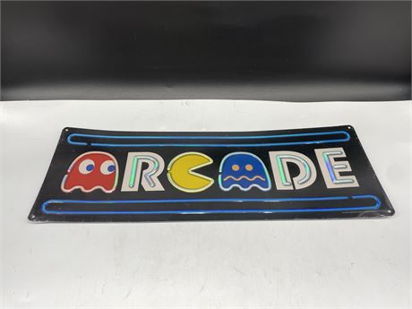 PACMAN METAL ARCADE SIGN - NEW IN WRAP - 20”x7”