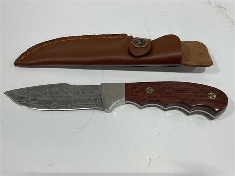 DAMASCUS KNIFE W/SHEATH (4” BLADE/9” OVERALL)