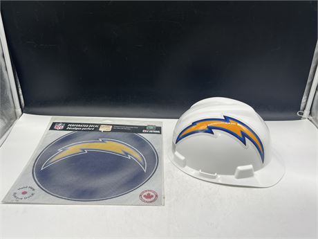 NEW NFL CHARGERS HARD HAT + PERFORATED DECAL