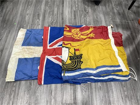 3 VINTAGE BRITISH / FRENCH FLAGS - AS IS (60”x38”)