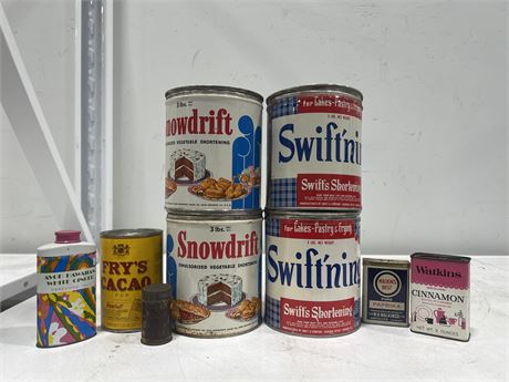 LOT OF VINTAGE TINS - LARGEST 6” TALL