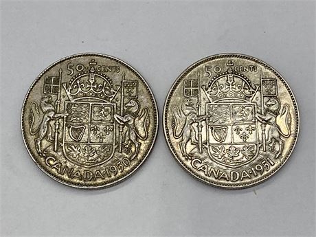 1950 & 1951 CANADIAN 50 CENTS