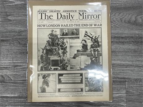 NOVEMBER 1918 ‘END OF WW1’ NEWSPAPER