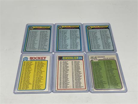 6 OPC LATE 70’s / EARLY 80’s CHECKLISTS