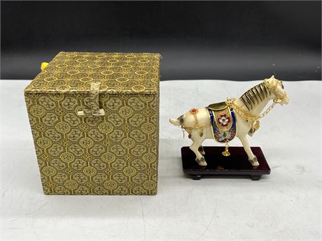 BEAUTIFUL BONE / CLOISONNÉ HORSE ON STAND (5” tall)
