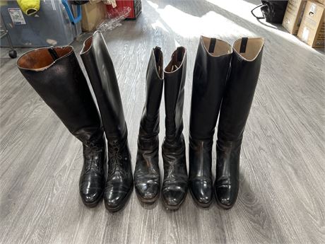 3 PAIRS OF ADULT LEATHER HORSE RIDING BOOTS - SIZE 6 & 8