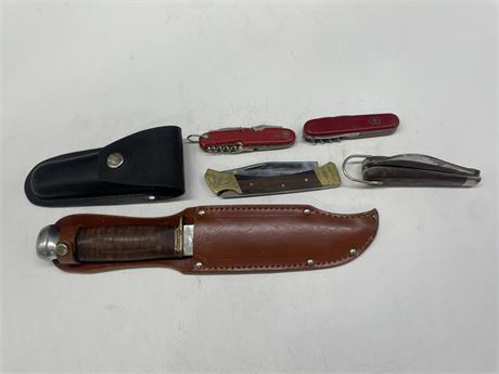 LOT OF KNIVES INCL: SWISS, BLUE STEEL, M. KLEIN + SONS USA
