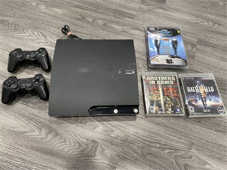 PLAYSTATION 3 WITH 2 GAMES, 2 CONTROLLERS, & NEW HDMI CORD (Working)