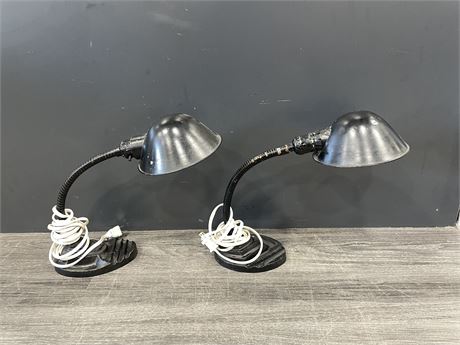 2 ANTIQUE ART DECO CAST IRON DESK LAMPS - 20” TALL