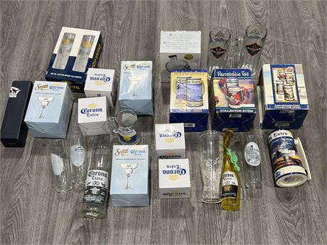CORONA STEINS, GLASSES, CUPS, ETC - MOSTLY IN BOX