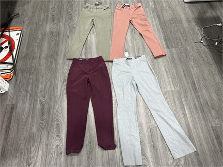 4 NEW W/TAGS WOMENS LE CHATEAU PANTS - SIZES 0 & 1
