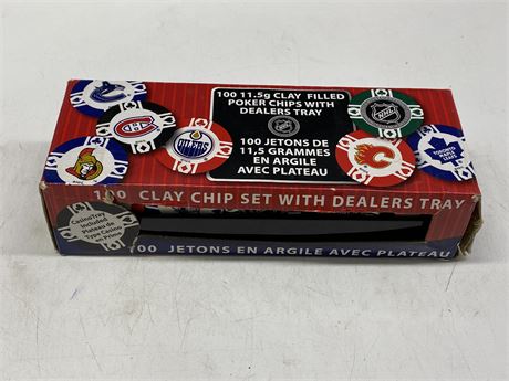 100 CLAY NHL CHIP SET WITH DEALERS TRAY