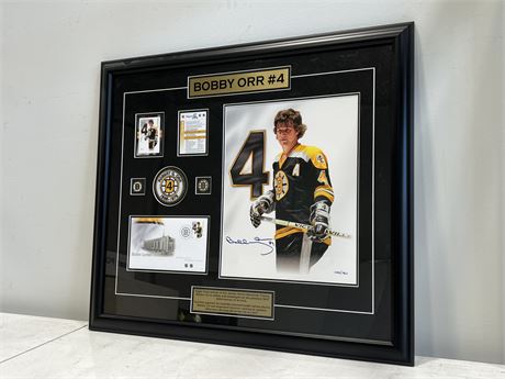 SIGNED BOBBY ORR LIMITED EDITION FRAMED DISPLAY W/COA (28”x24.5”)