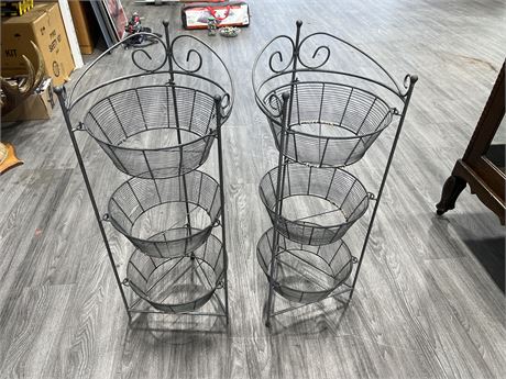 (2) 3 TIER IRON BASKET STANDS - 32” TALL