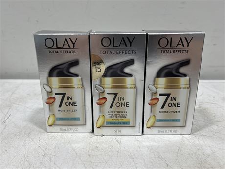 LOT OF 3 NEW IN BOX OLAY TOTAL EFFECTS - 1 SPF 15