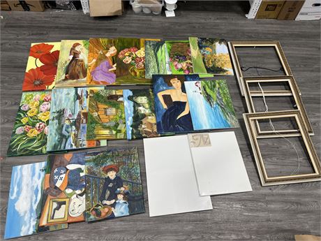 LOT OF ORIGINAL PAINTINGS & PICTURE FRAMES
