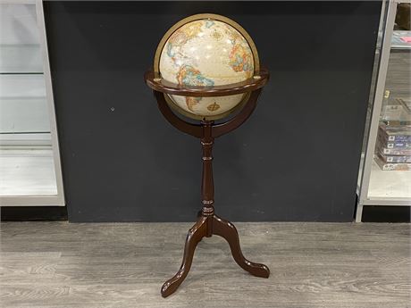LARGE VINTAGE EMBOSSED WORLD GLOBE ON WOODEN STAND (37”)