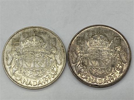 1950 & 1952 SILVER 50 CENT PIECES