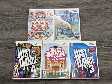 5 WII GAMES W/ INSTRUCTIONS - EXCELLENT COND.