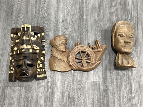 3 LARGE WOOD CARVINGS (Tallest is 17”)
