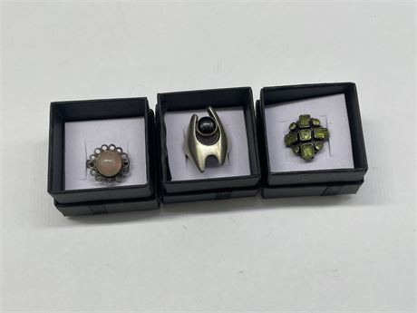 3 925 STERLING SILVER RINGS SIZES 3, 5, & 7