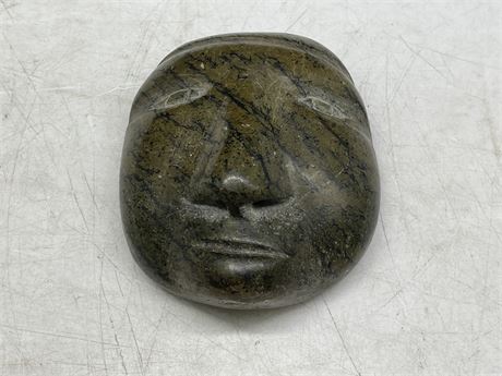 SIGNED INUIT STONE CARVED FACE (3”)