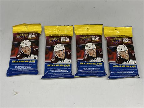 4 SEALED 2020/21 UPPERDECK YOUNG GUNS PACKS (26 cards per pack)