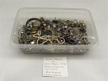 SILVER JEWELRY FOR WEAR, REPAIR, SCRAP - MOSTLY MARKED NOT TESTED (3.5KG w/box)